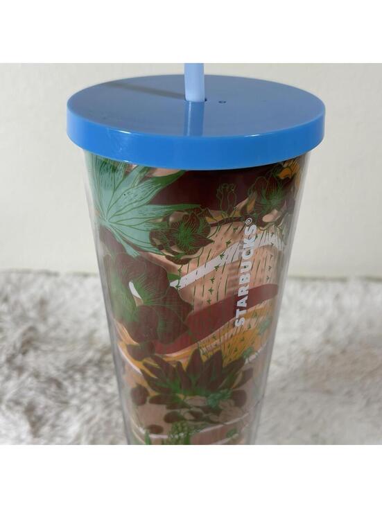 Starbucks Other - Starbucks Floral Cold Cup 24 oz Blue Lid Straw Tumbler Reusable